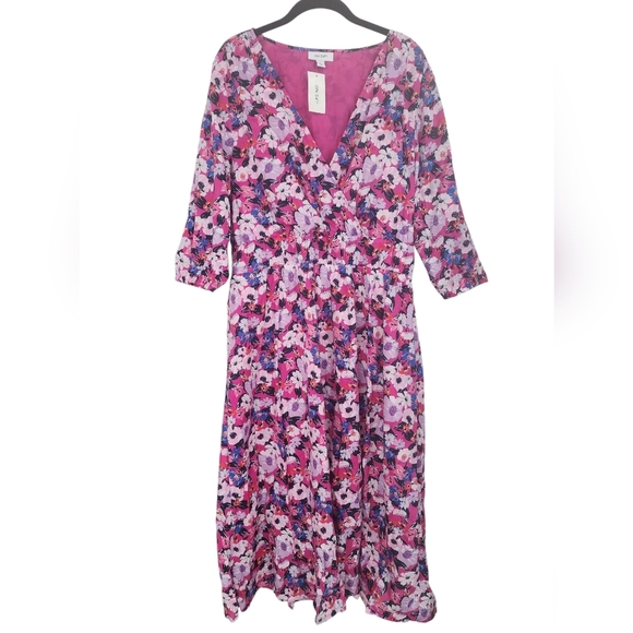 ON 34TH pink floral Trendy Plus Size Printed Blouson-Sleeve Cotton Midi Dress XL - Picture 3 of 9